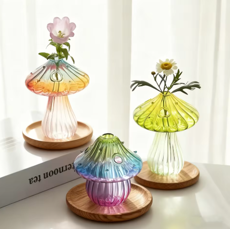 Colourful Creative Glass Mushroom Vase - Decorative Home Accent